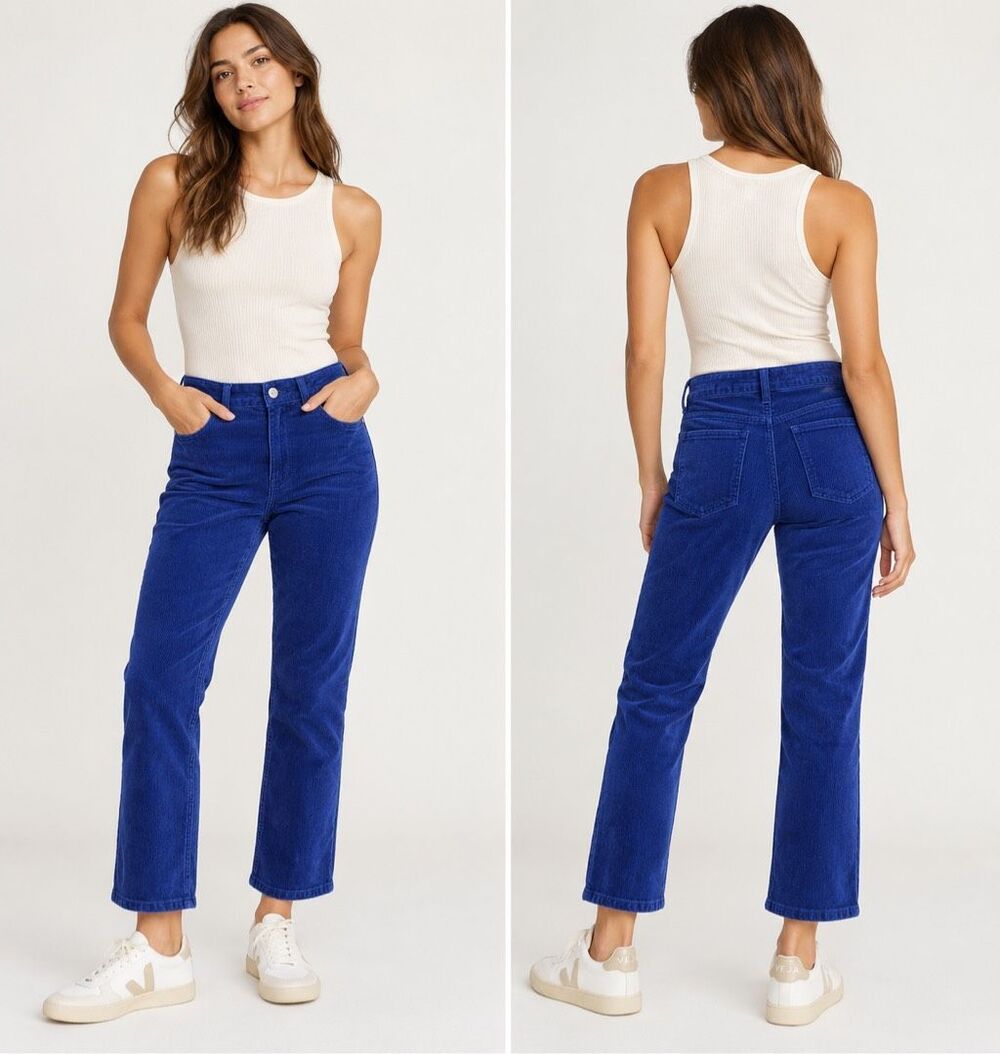Pilcro Anthropologie The Yaya Sz 29 Cobalt Blue Corduroy Straight Leg Pants Crop